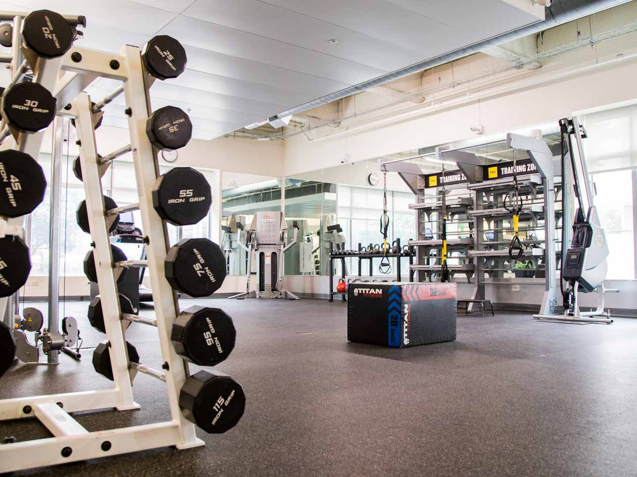 Weight section of JCCSF fitness floor