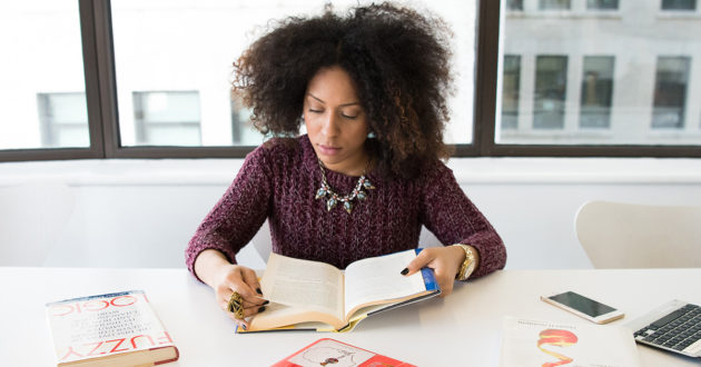 woman reading book