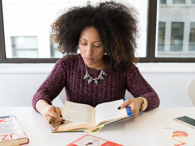 woman reading book