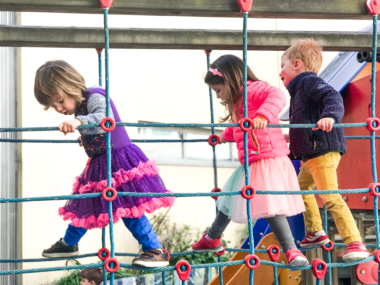 Children playing on jungle gym