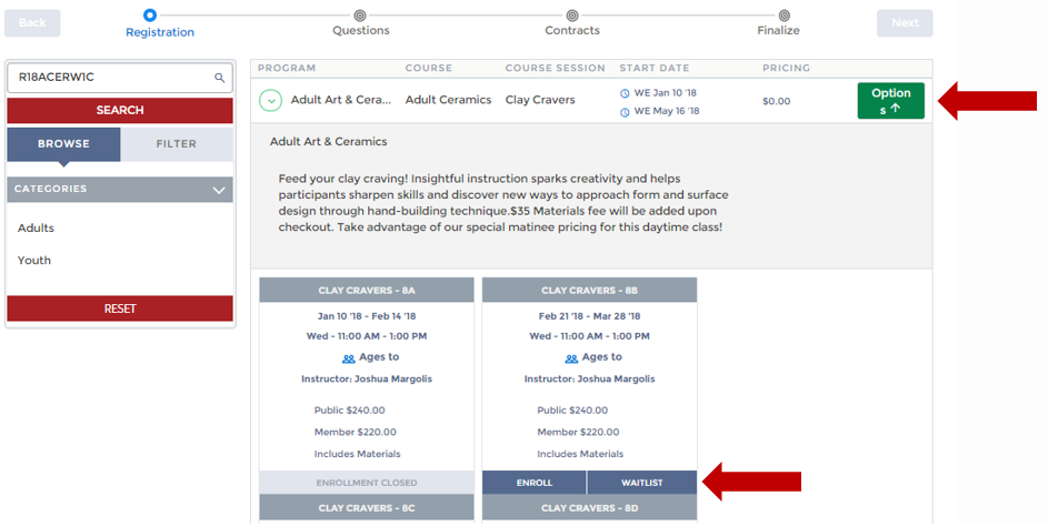 Screenshot of JCCSF registration portal