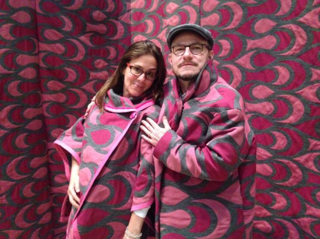 Photo of Rabbis Jhos and Batshir in matching pink and magenta fabric