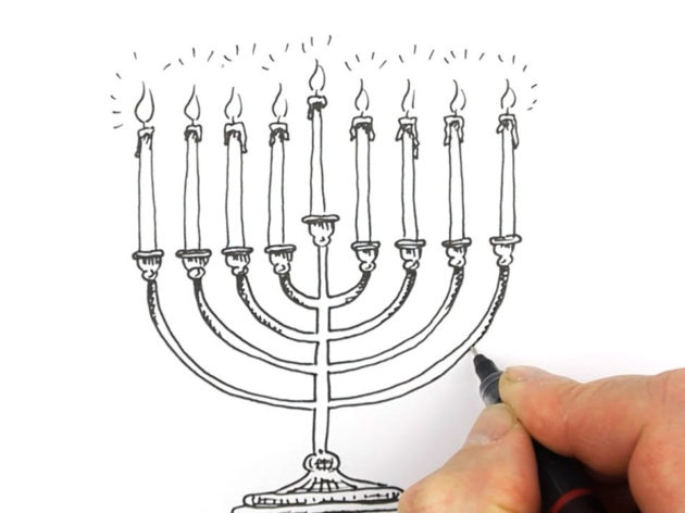 Hand drawing a hanukkiyah