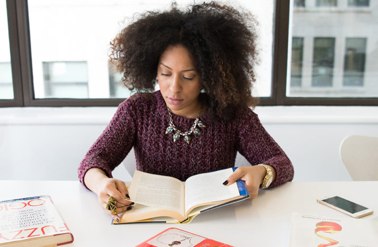 woman reading book