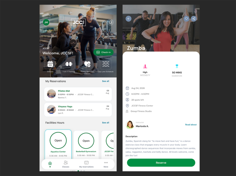 Preview of the updated JCCSF Fitness app